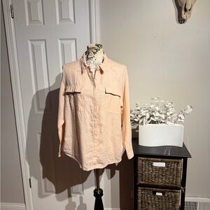 NWOT Autograph 100% Linen peach Shirt Button coastal colorful minimalist work L